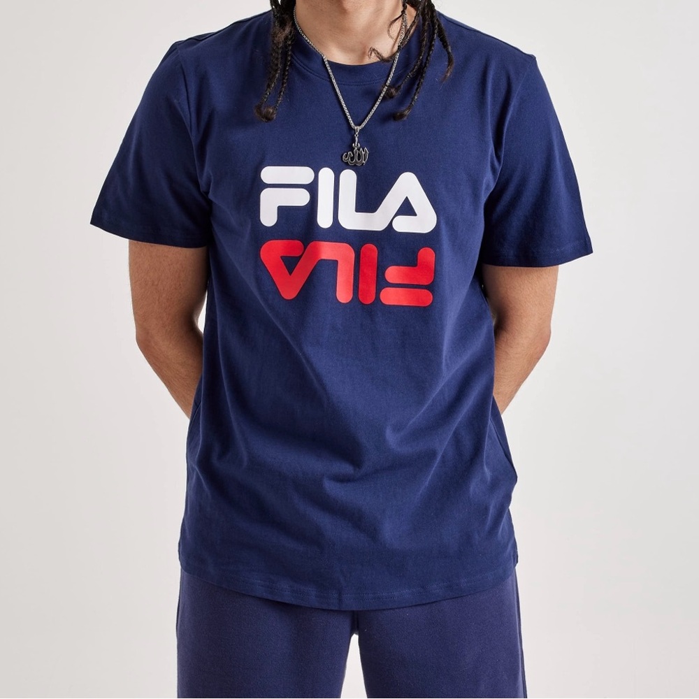 Mens FILA Mirrored Logo Tee - Sizes Vary - Navy Blue